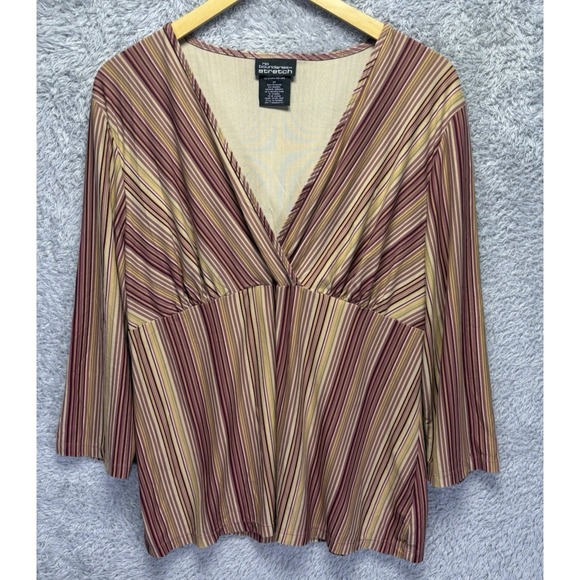 No Boundaries Tops - VTG No Boundaries Juniors 2X Striped Babydoll Top Y2K V Neck Coquette Stretch